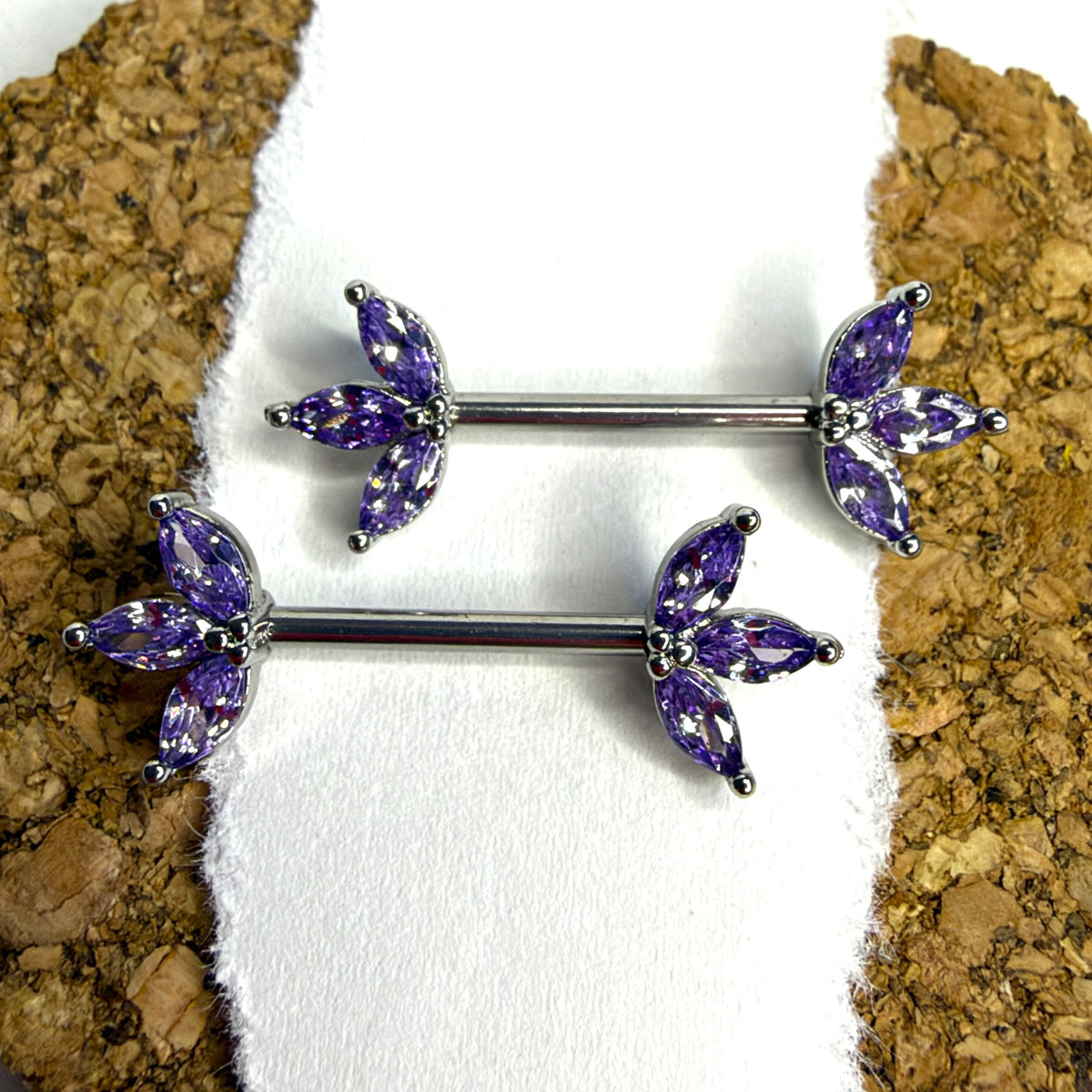 14g Steel Marquise Gem Nipple Barbells – 14mm