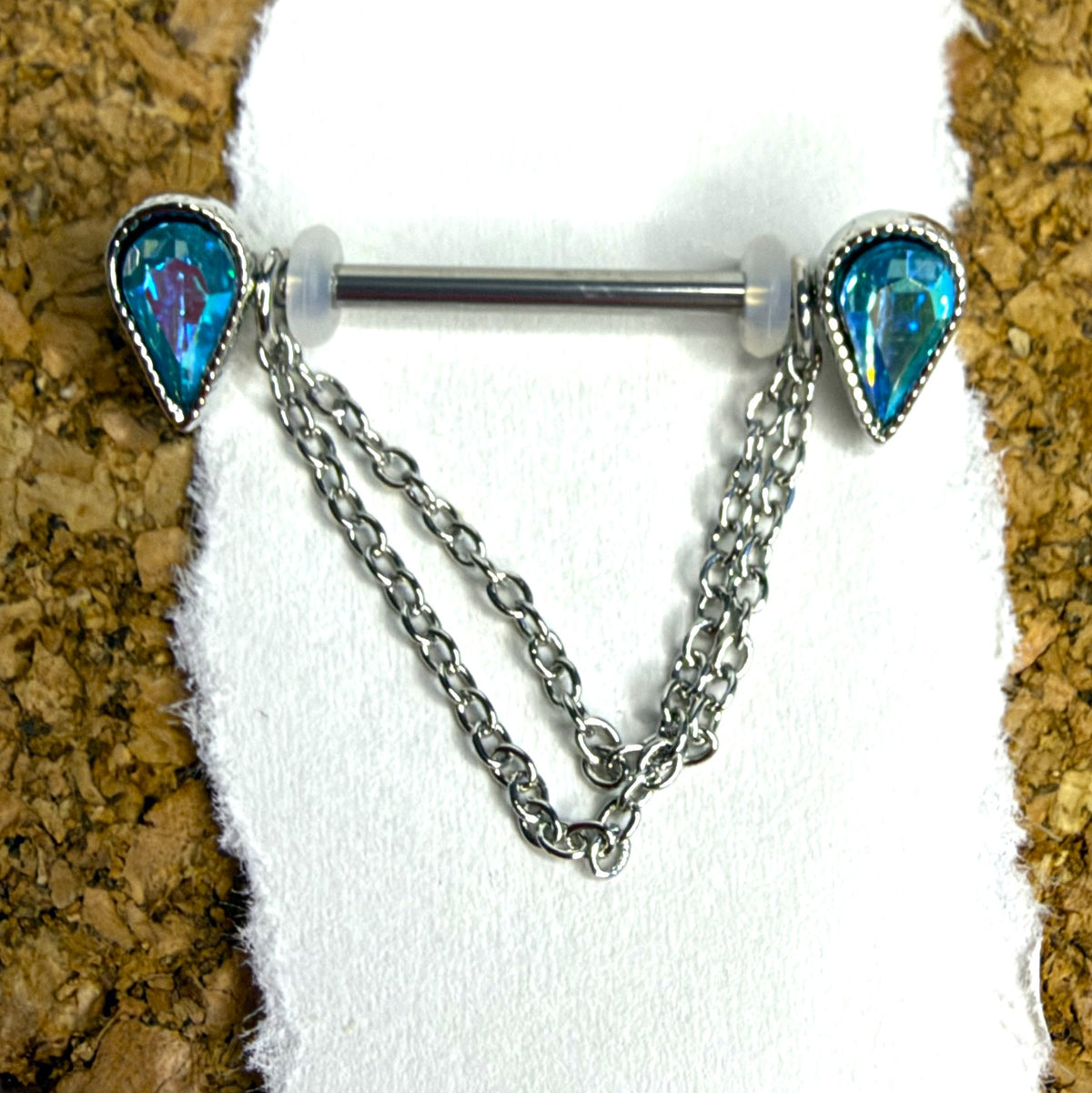 Steel Blue Teardrop Chain Nipple Barbells