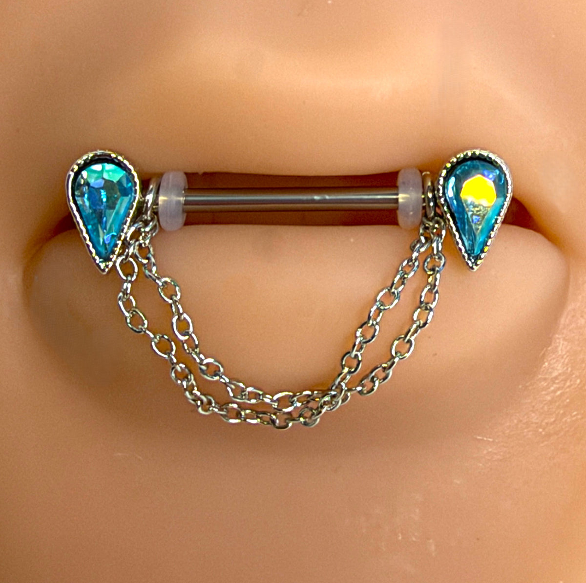 Steel Blue Teardrop Chain Nipple Barbells