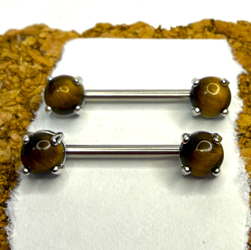 14g Steel Tiger’s Eye Nipple Barbell