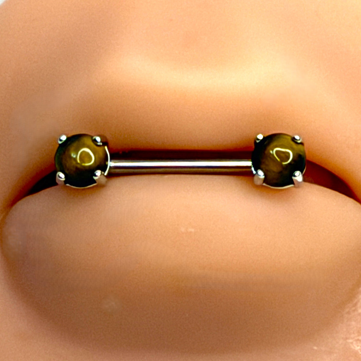 14g Steel Tiger’s Eye Nipple Barbell