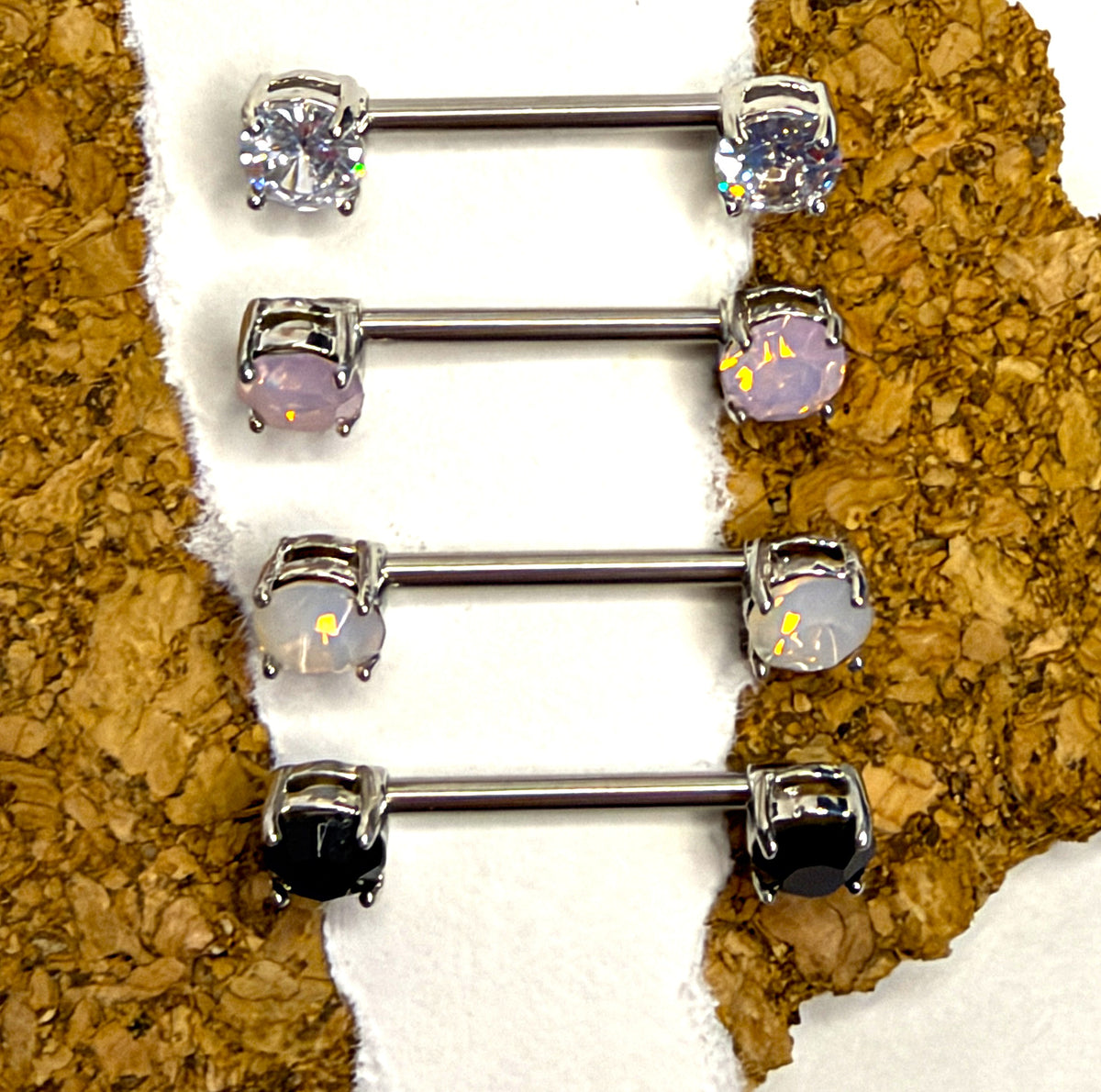 14g Steel Prong-Set Gem Nipple Barbell – 14mm