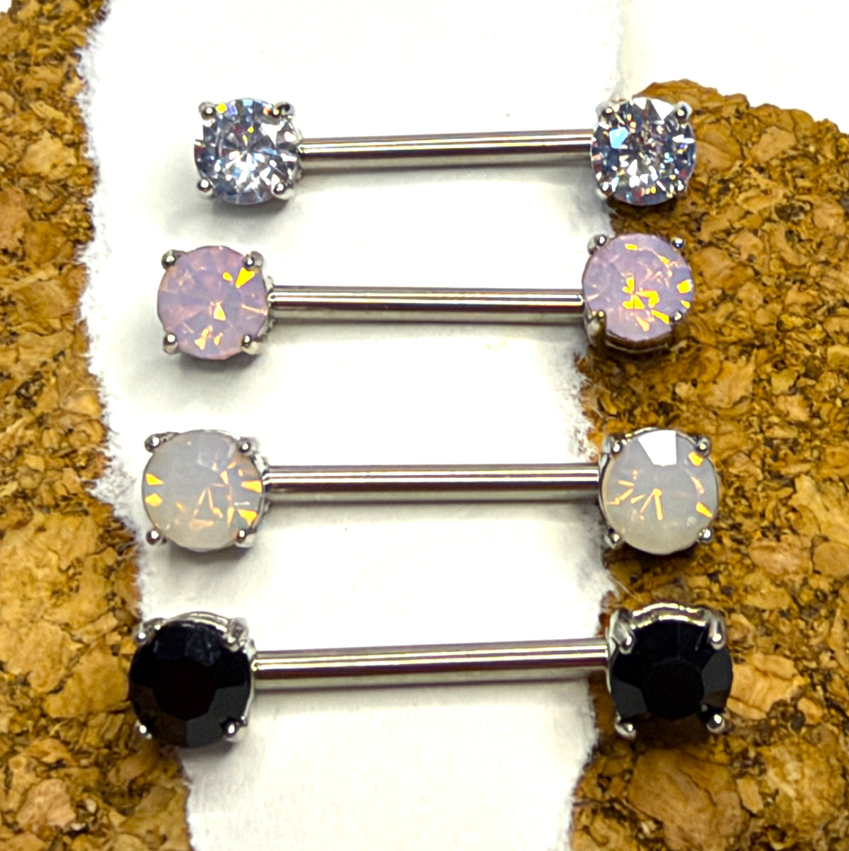 14g Steel Prong-Set Gem Nipple Barbell – 14mm