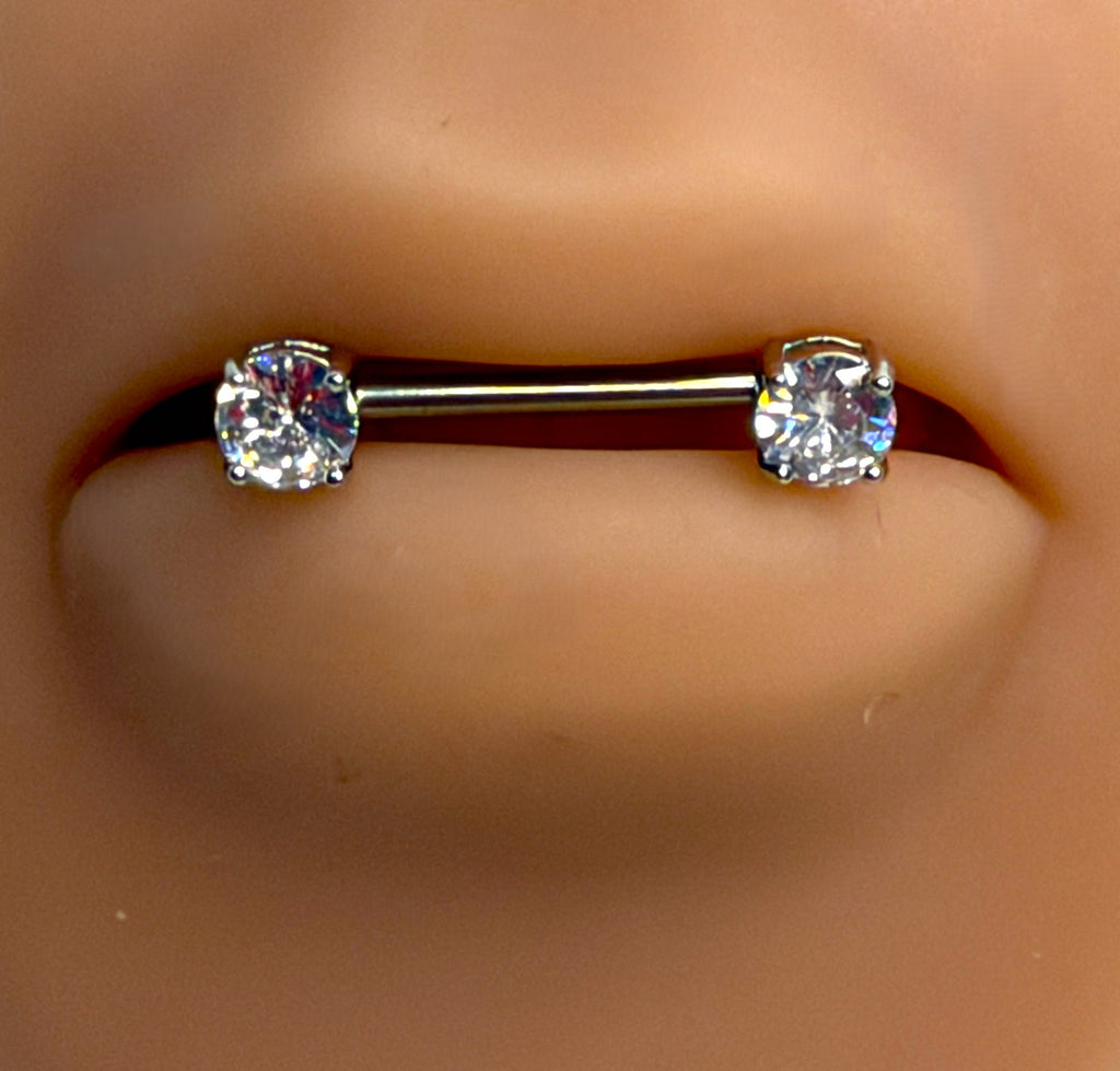14g Steel Prong-Set Gem Nipple Barbell – 14mm