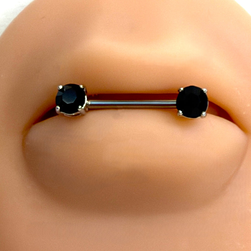14g Steel Prong-Set Gem Nipple Barbell – 14mm