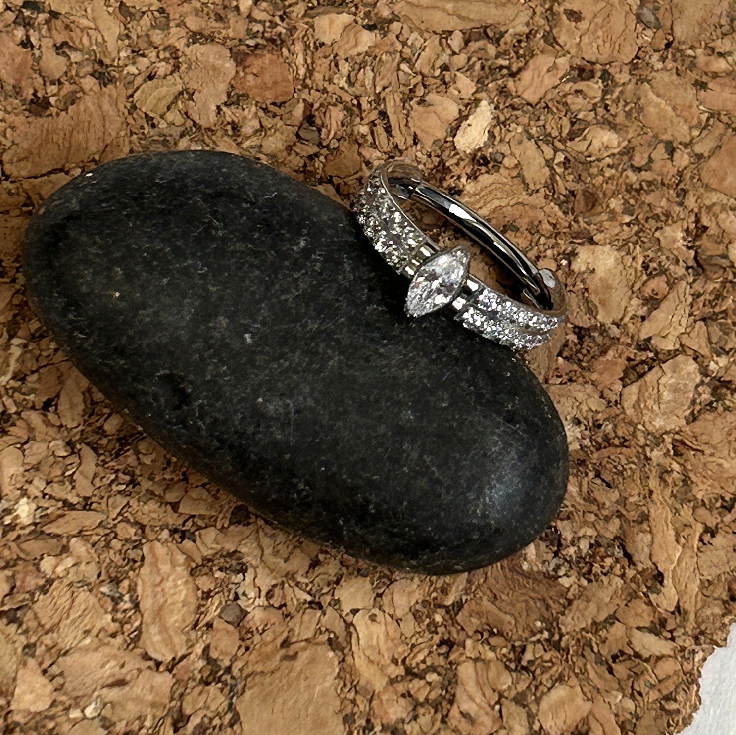 Titanium thick Marquis gemmed clicker hoop