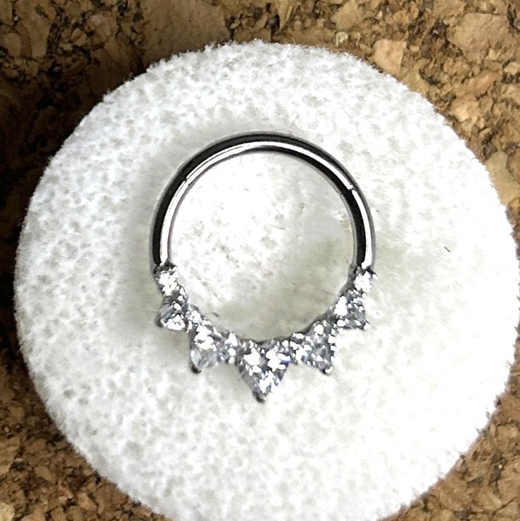 Titanium 16g Five Heart Crystal Clicker
