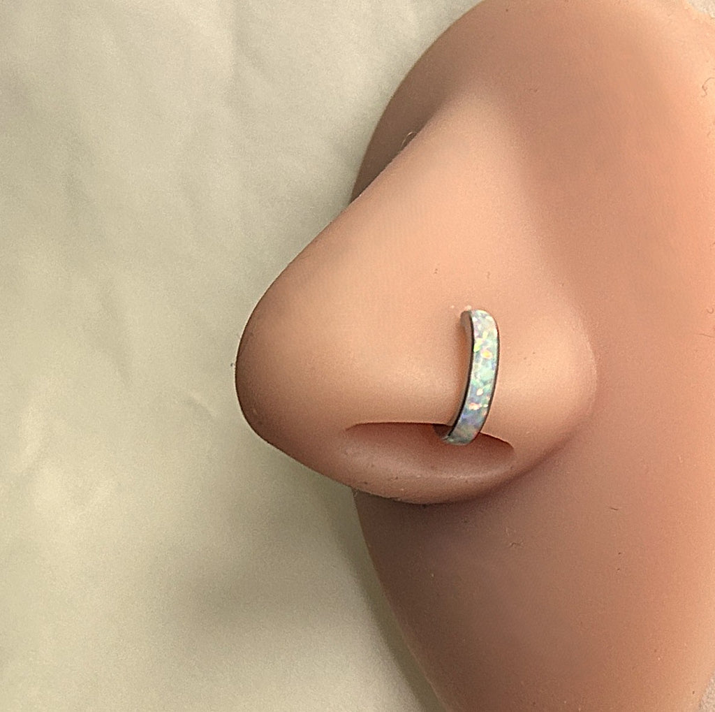 Titanium Thick Opal Clicker Hoop