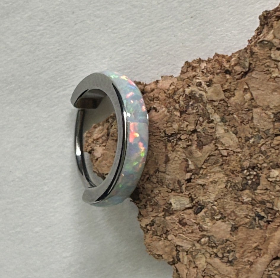 Titanium Thick Opal Clicker Hoop