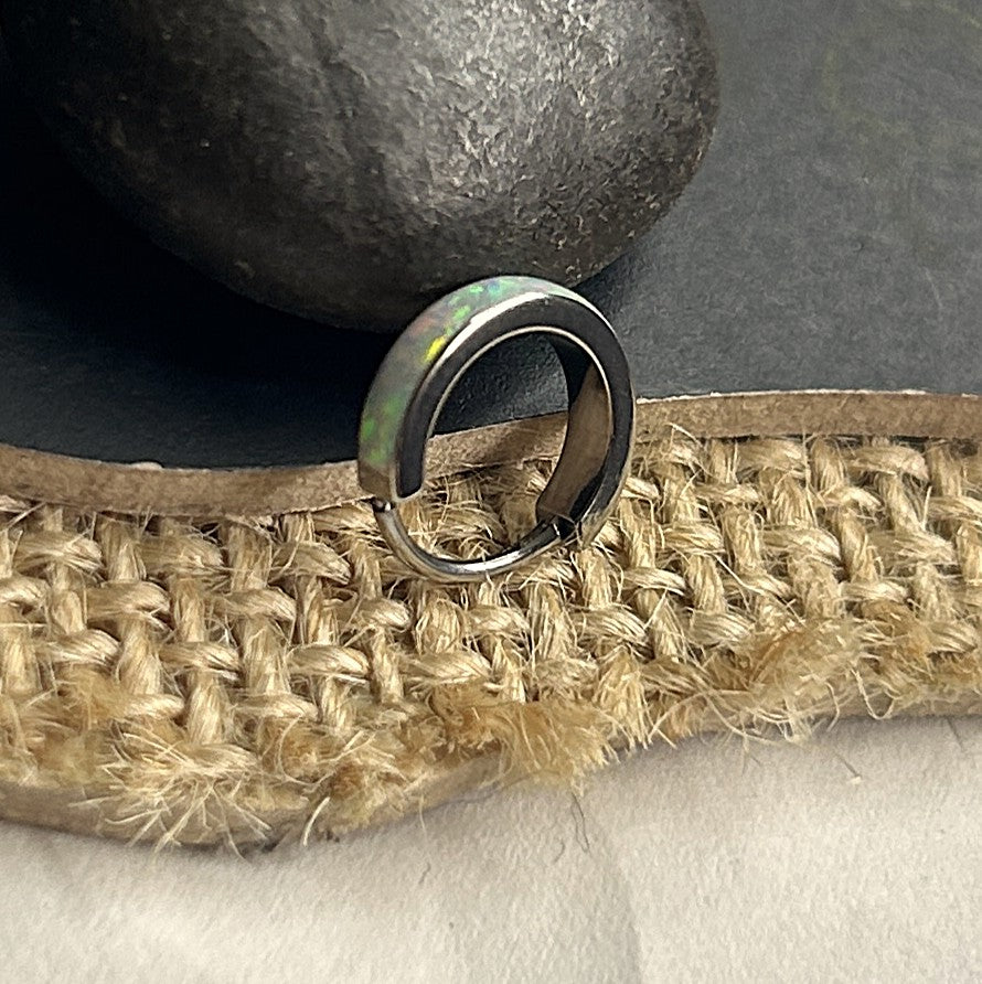 Titanium Thick Opal Clicker Hoop
