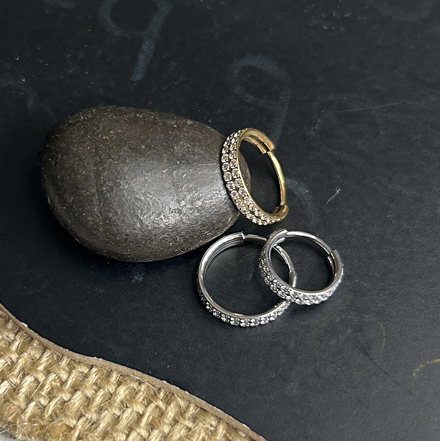 Titanium Thick gemmed Clicker Hoop