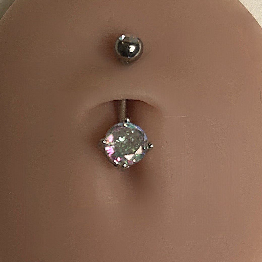 Titanium Classic Belly Ring – 3mm & 6mm Prong-Set Beads