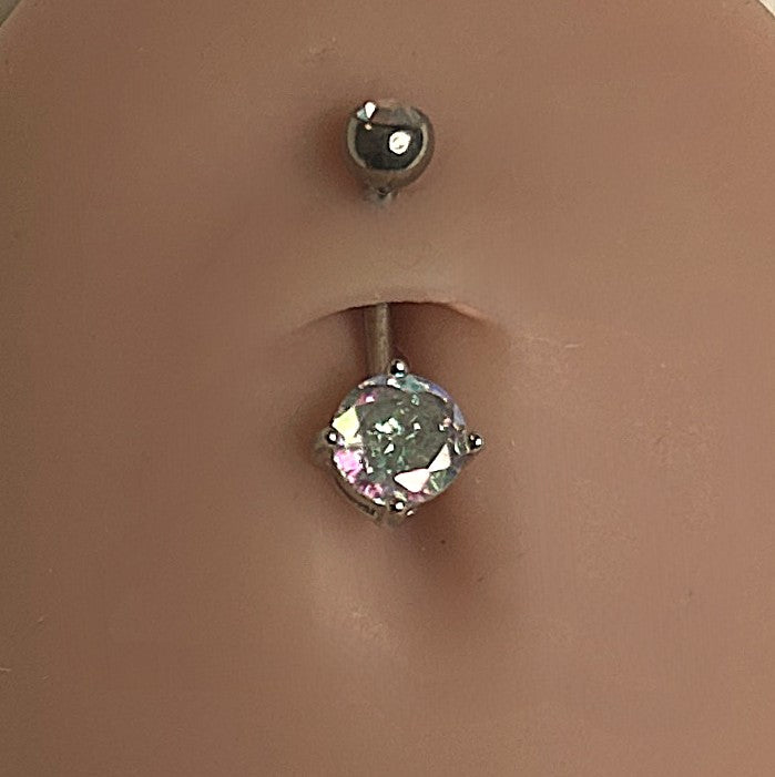 Titanium Classic Belly Ring – 3mm & 6mm Prong-Set Beads