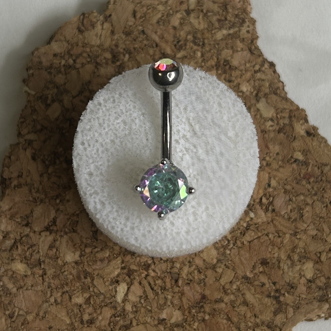 Titanium Classic Belly Ring – 3mm & 6mm Prong-Set Beads
