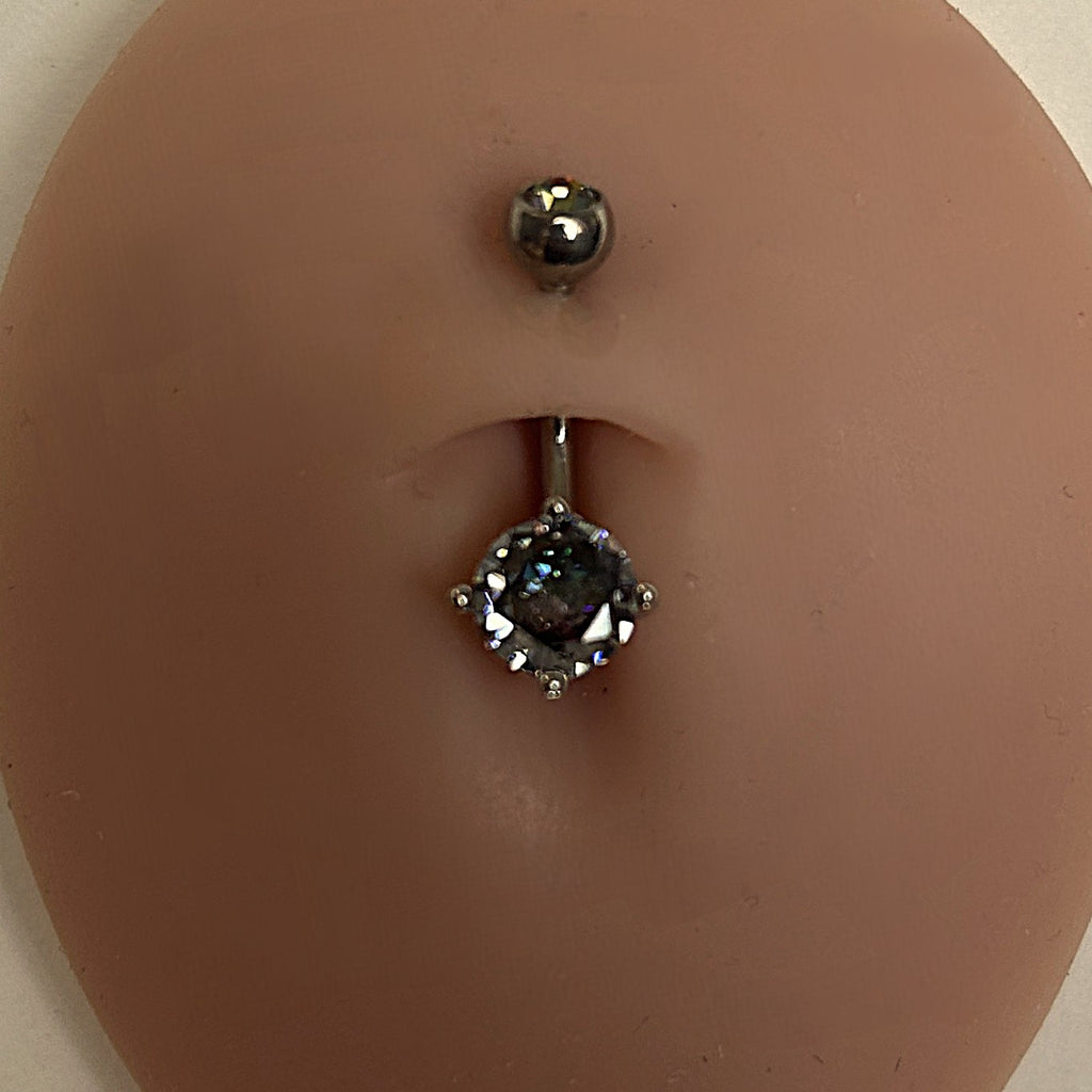 Titanium Diamond-Shape Belly Ring – Aurora & Clear Stone
