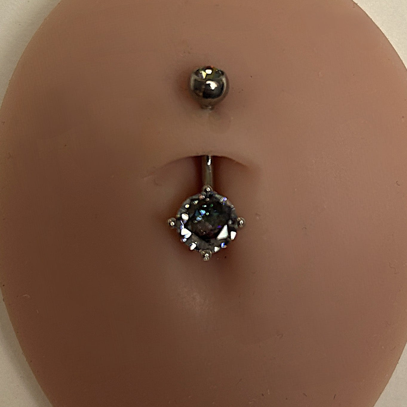 Titanium Diamond-Shape Belly Ring – Aurora & Clear Stone