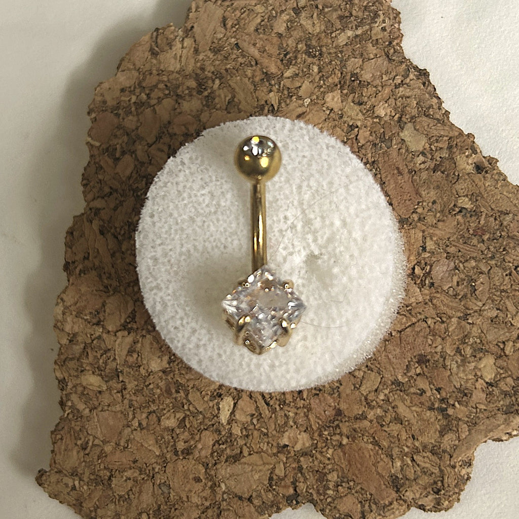 Titanium Diamond-Shape Belly Ring – Aurora & Clear Stone