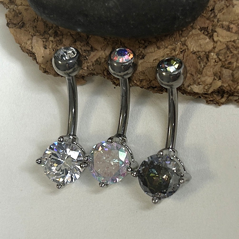 Titanium Classic Belly Ring – 3mm & 6mm Prong-Set Beads