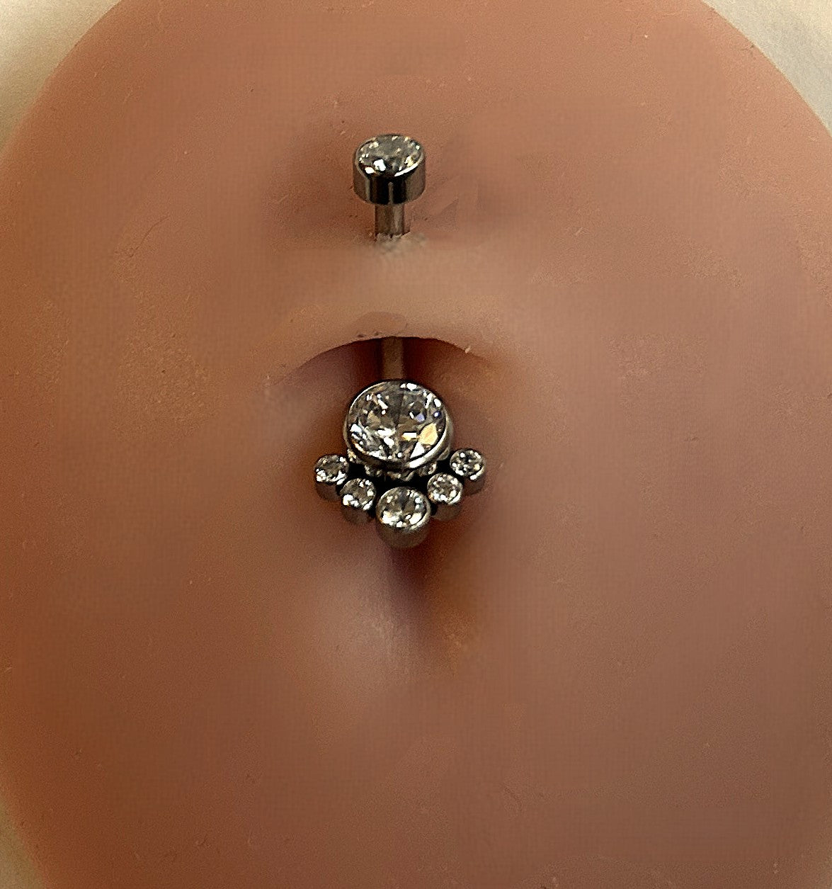Titanium Bali-Style Belly Ring – 6mm Clear Stone with Bead Fringe