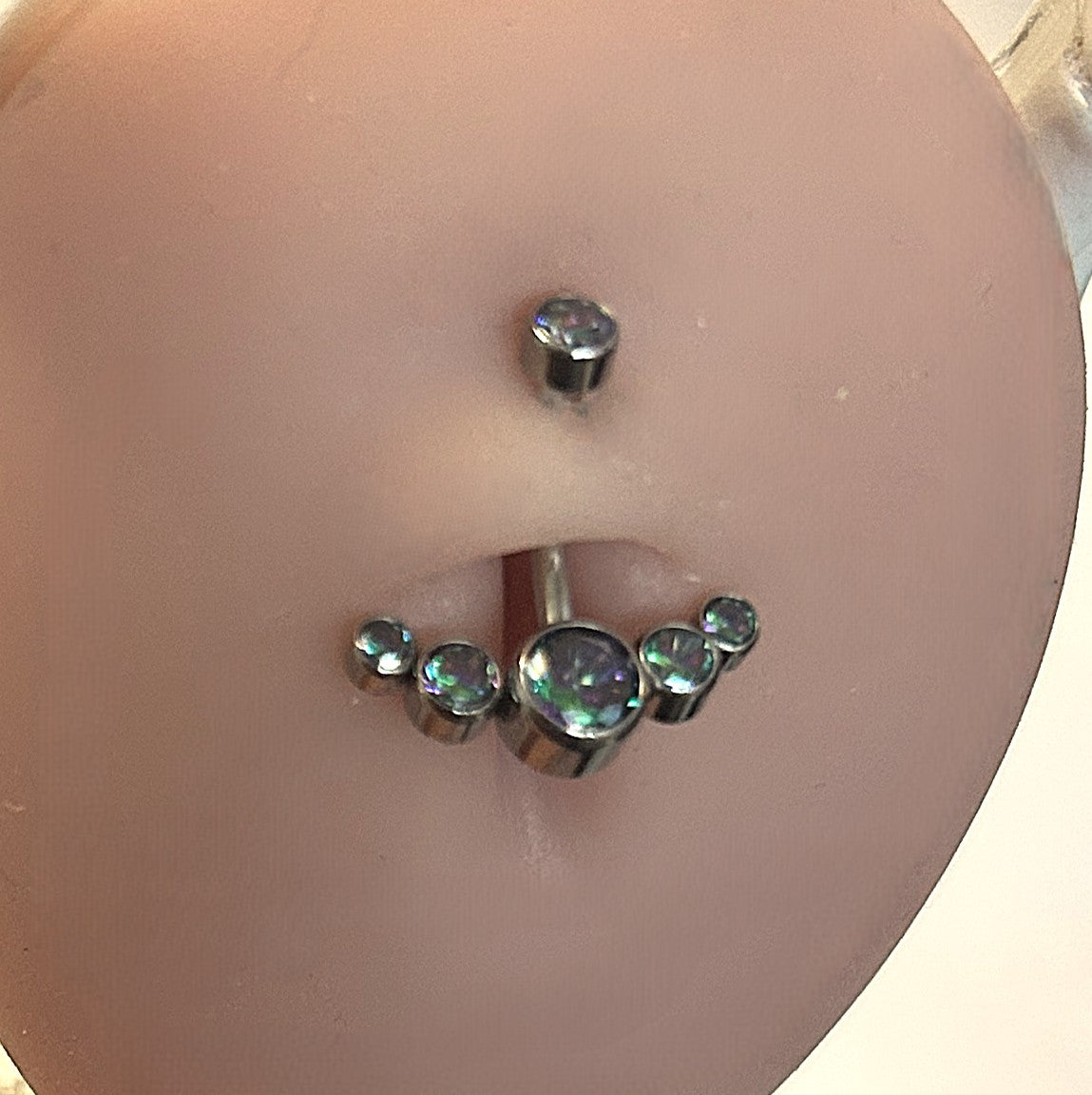 Titanium Crescent Belly Ring – 5-Stone Dark Aurora