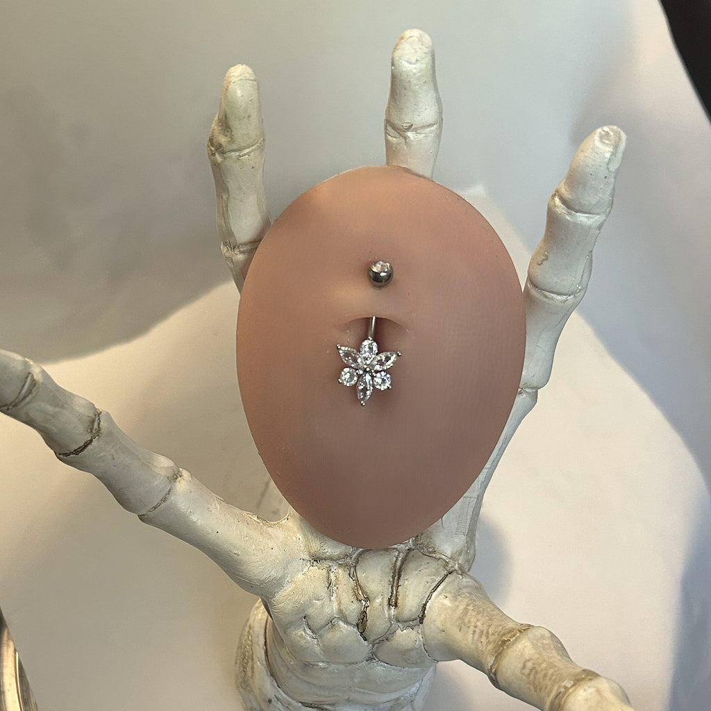 Titanium Flower Belly Ring – 6-Gemstone Gold