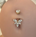 Titanium Firefly Belly Ring – 5-Stone Marquise Cluster | Gold