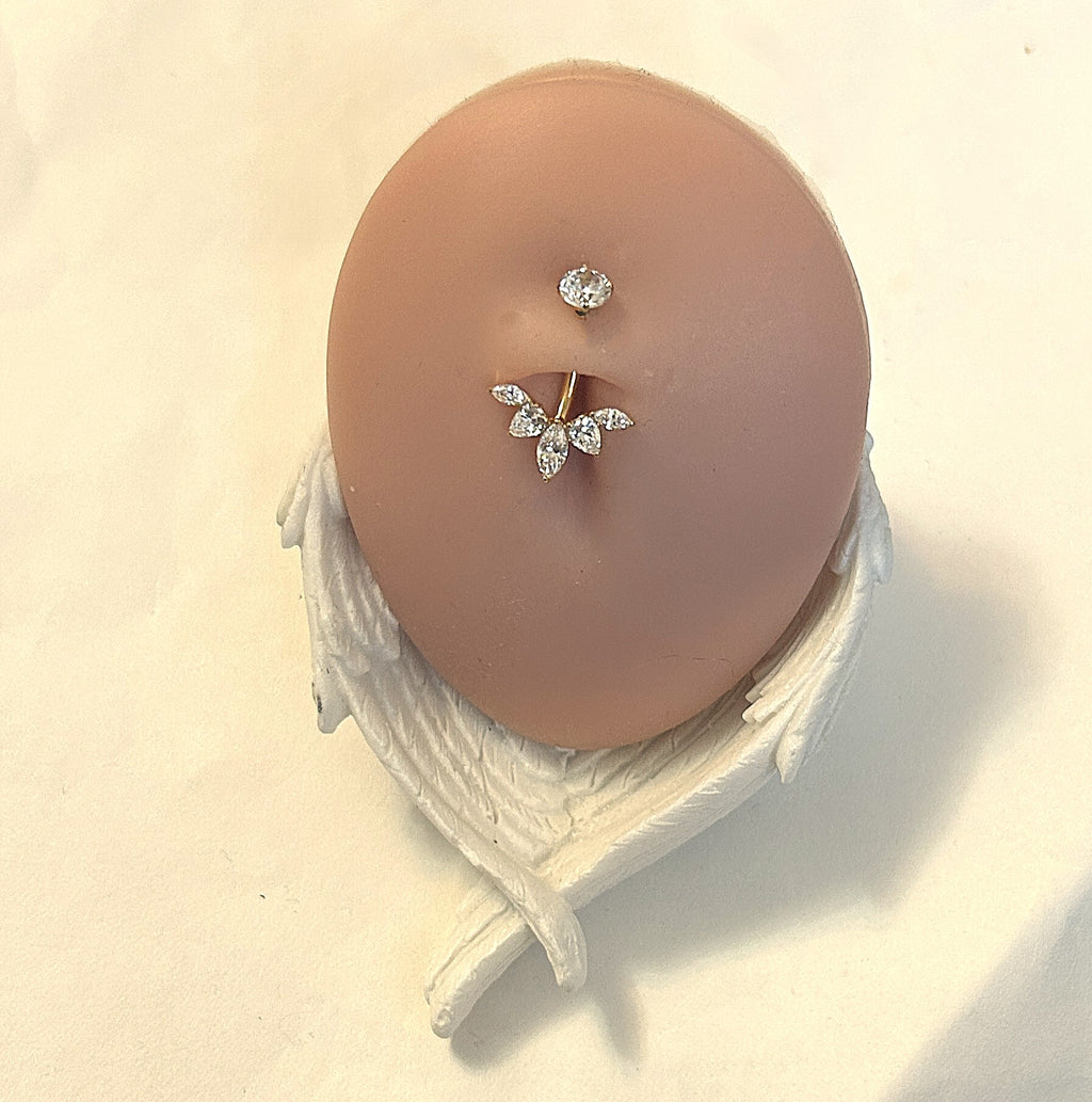 Titanium Crest Belly Ring – 5-Stone Marquise Fan