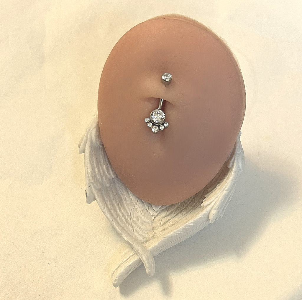 Titanium Bali-Style Belly Ring – 6mm Clear Stone with Bead Fringe