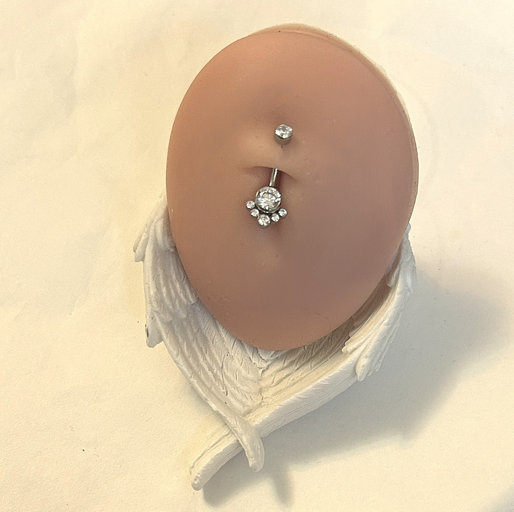 Titanium Bali-Style Belly Ring – 6mm Clear Stone with Bead Fringe