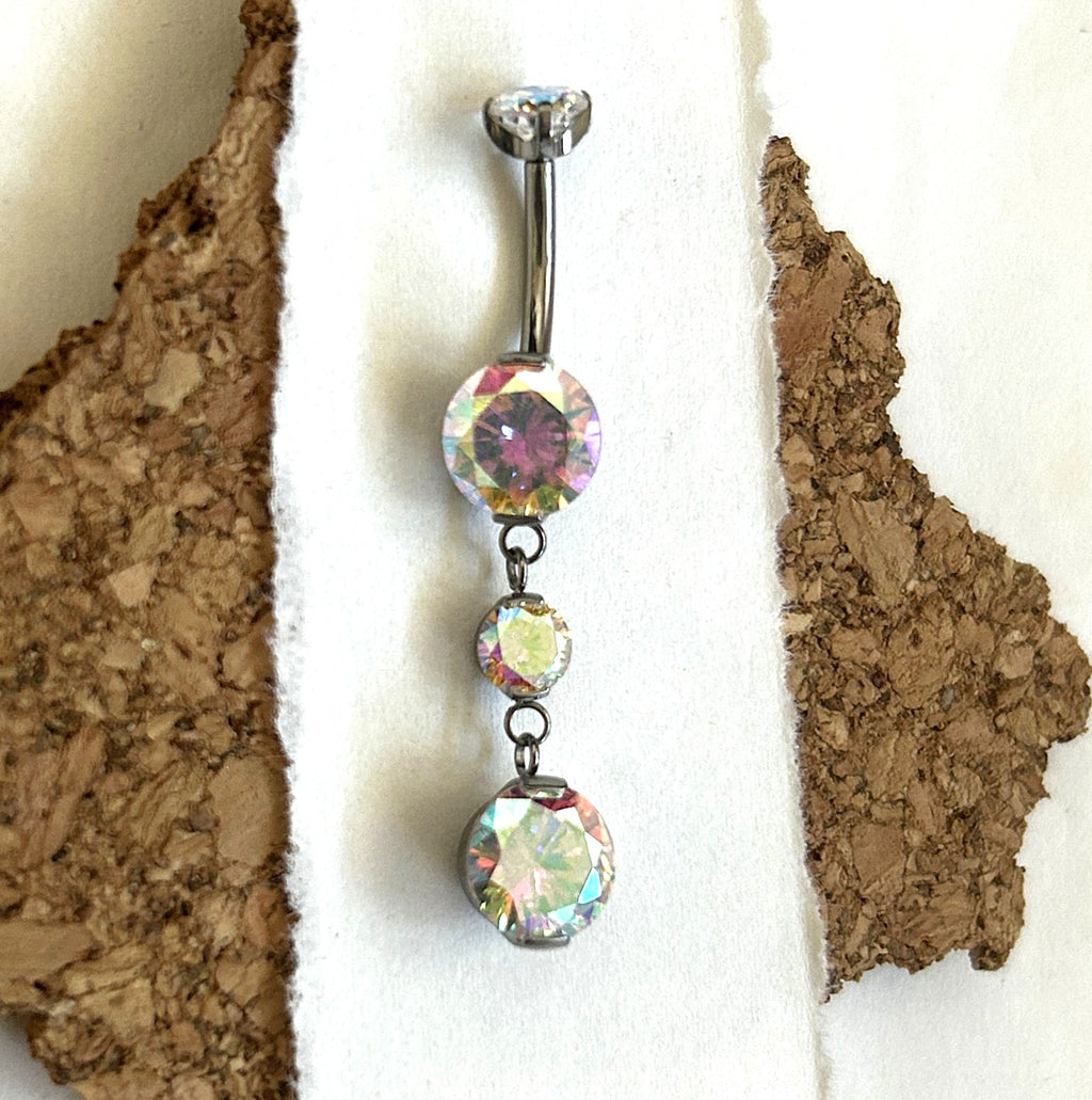 Titanium 14g Triple Bead Dangle Belly Ring