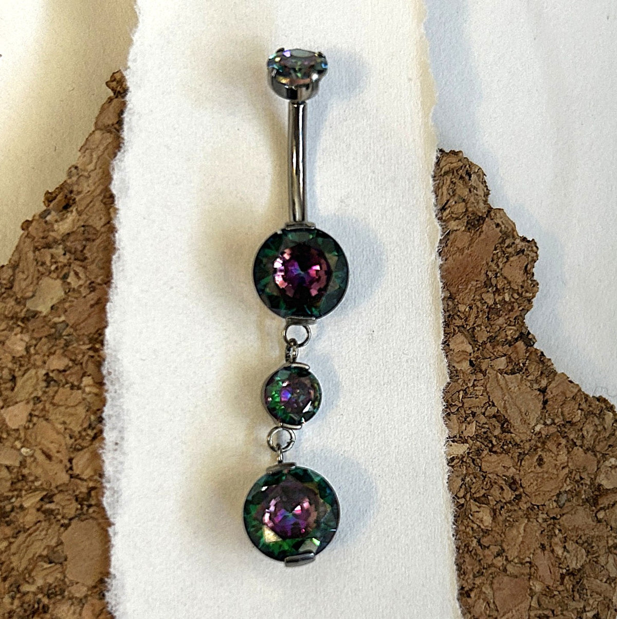 Titanium 14g Triple Bead Dangle Belly Ring