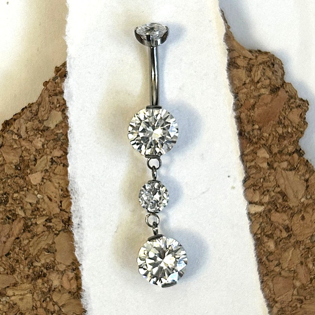 Titanium 14g Triple Bead Dangle Belly Ring