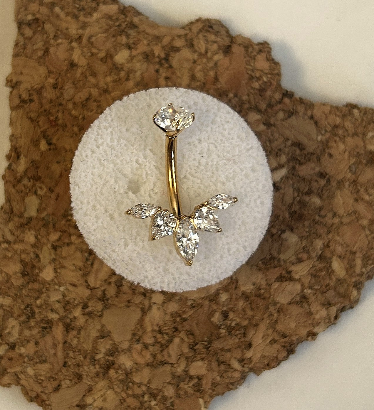 Titanium Crest Belly Ring – 5-Stone Marquise Fan