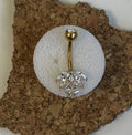 Titanium Leaf Belly Ring – Clear Stone | Gold