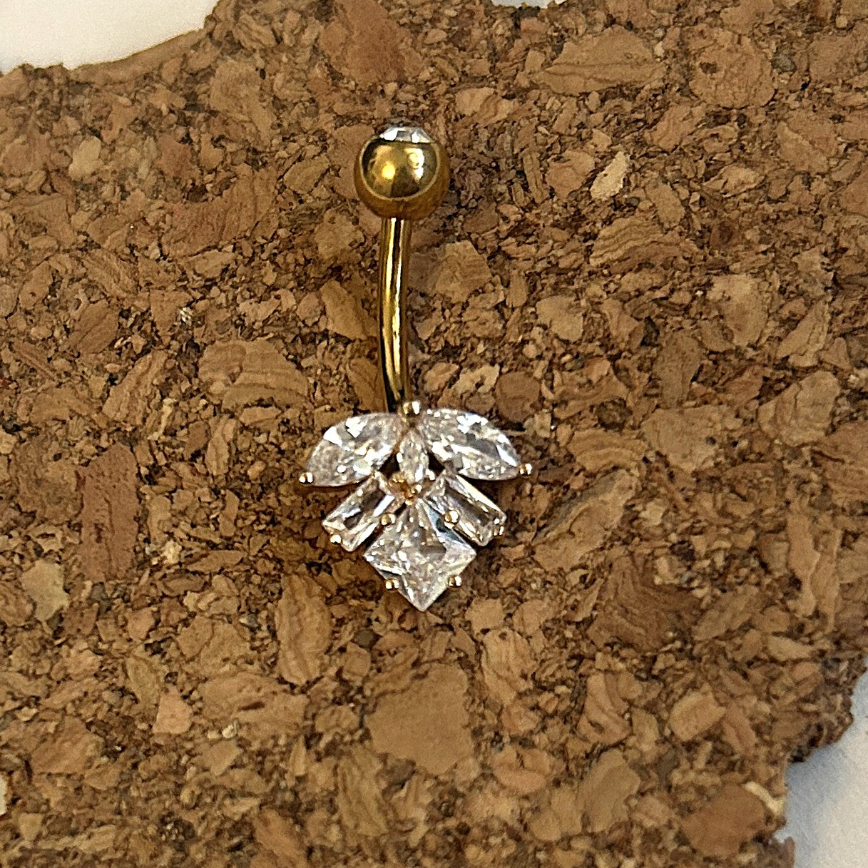 Titanium Leaf Belly Ring – Clear Stone | Gold