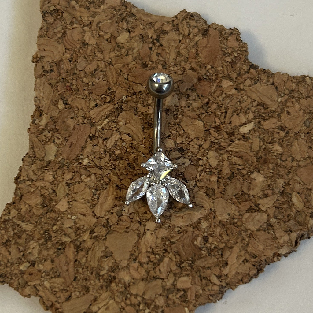 Titanium Dewdrop Belly Ring – Diamond & Clear Drop Gems