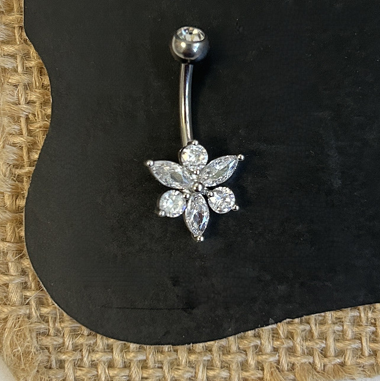 Titanium Flower Belly Ring – 6-Gemstone Gold