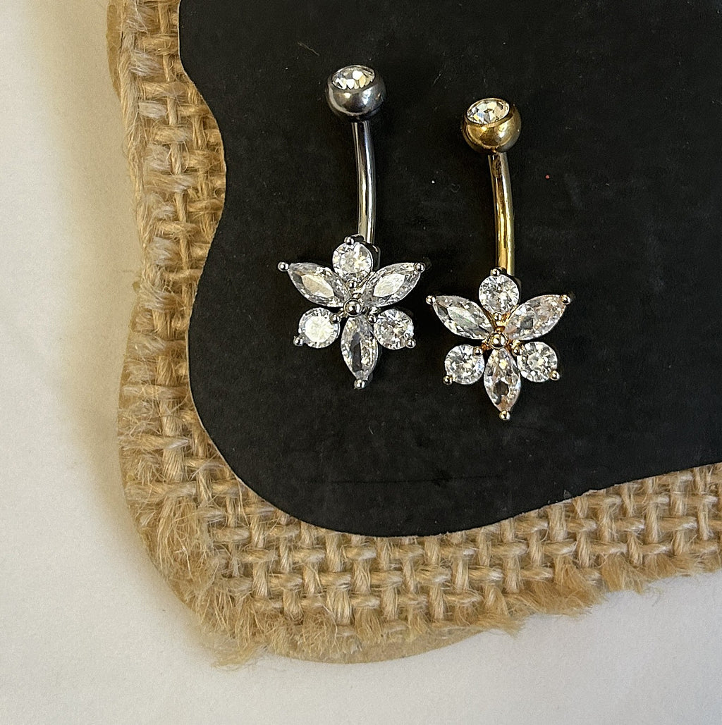 Titanium Flower Belly Ring – 6-Gemstone Gold