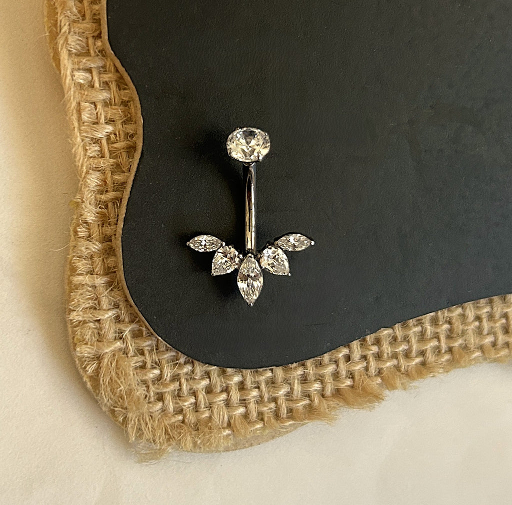 Titanium Crest Belly Ring – 5-Stone Marquise Fan