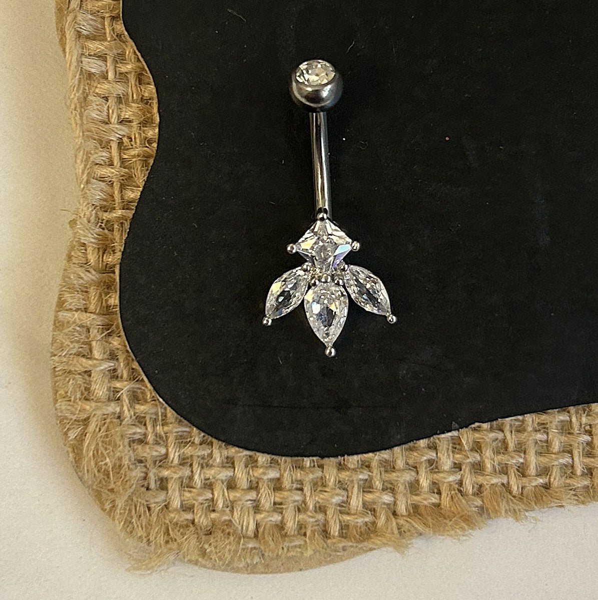 Titanium Dewdrop Belly Ring – Diamond & Clear Drop Gems