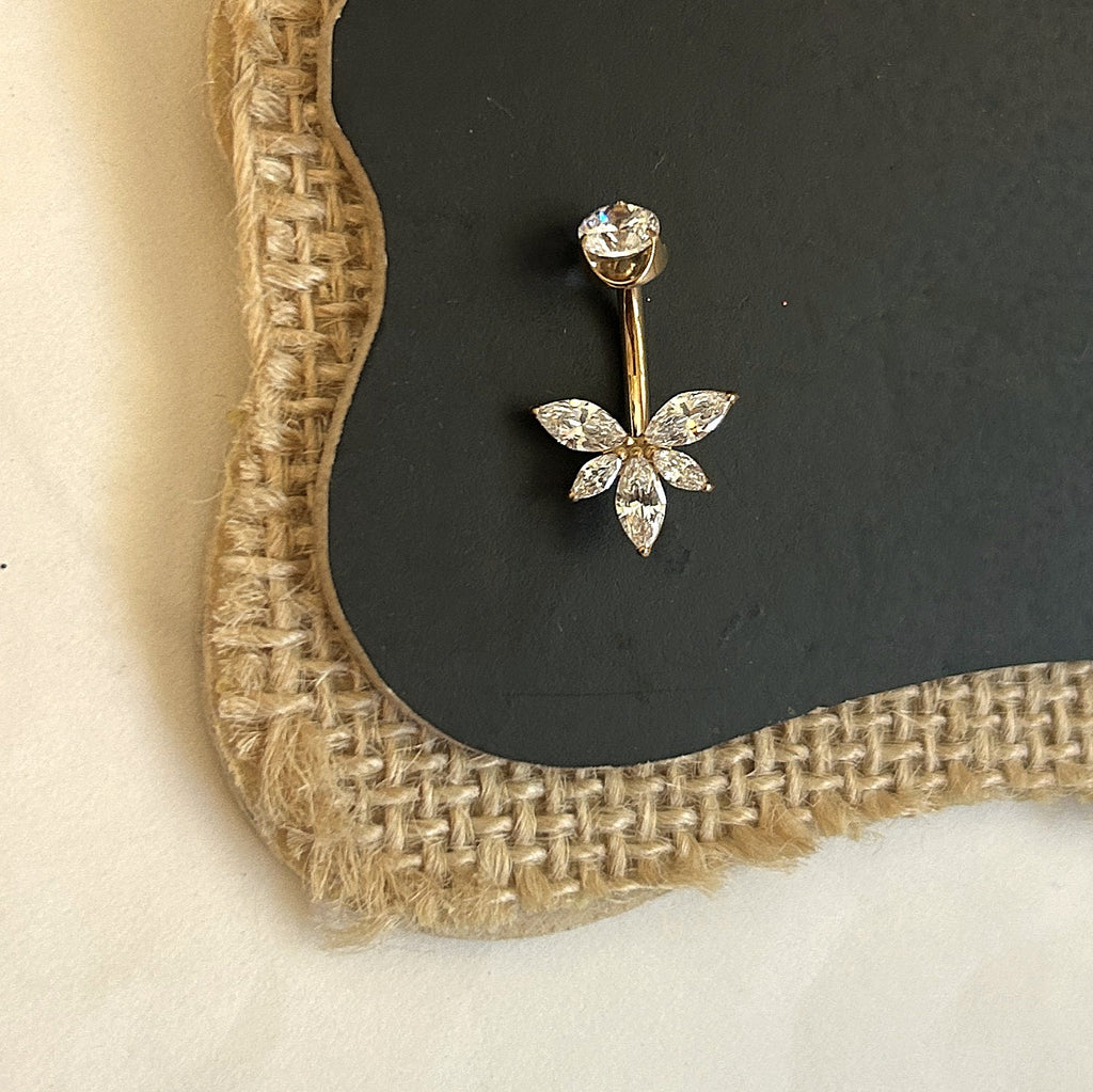 Titanium Firefly Belly Ring – 5-Stone Marquise Cluster | Gold