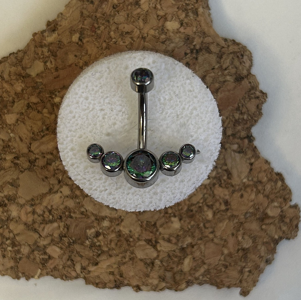 Titanium Crescent Belly Ring – 5-Stone Dark Aurora