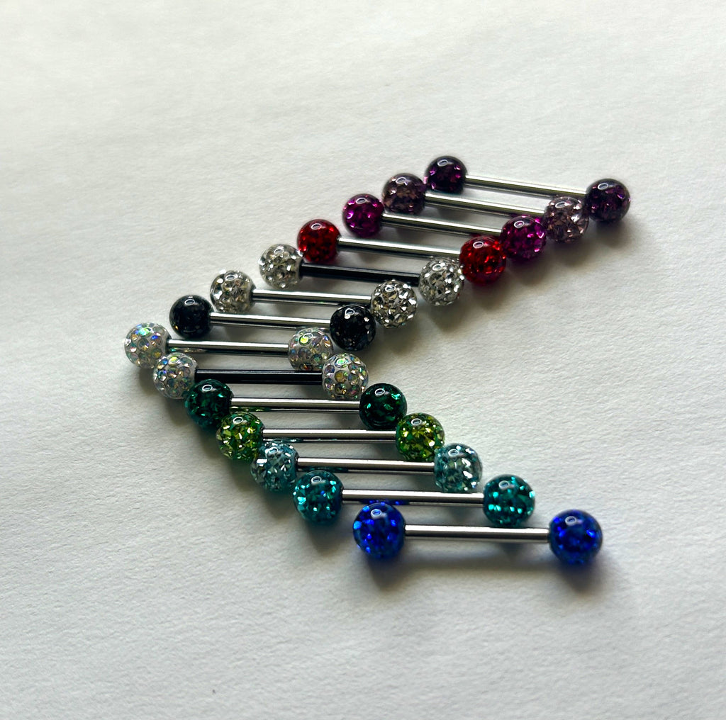 Nipple Bar - Epoxy Crystal Paved Balls