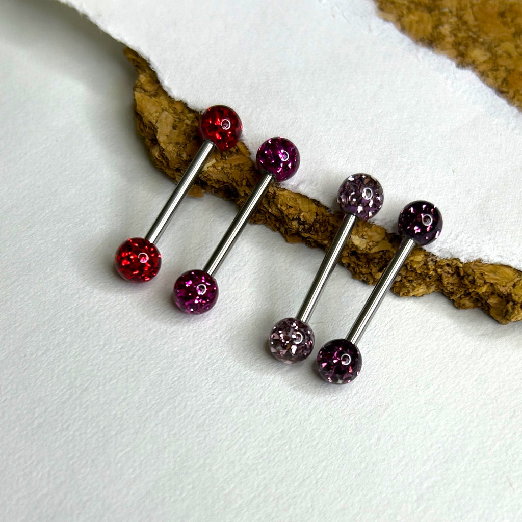 Nipple Bar - Epoxy Crystal Paved Balls