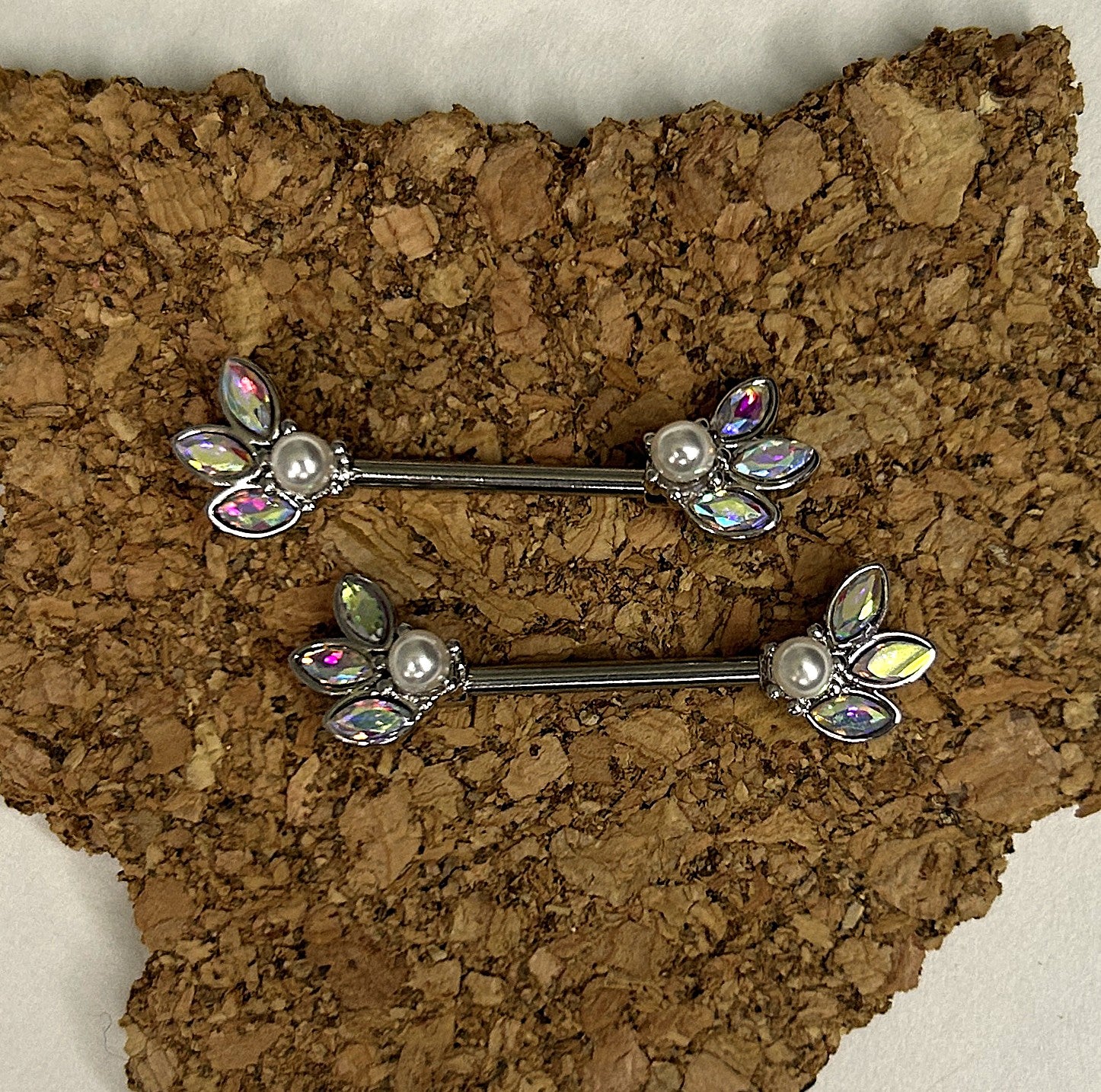 Nipple Bar - Pearl & Aurora Marquis Stones