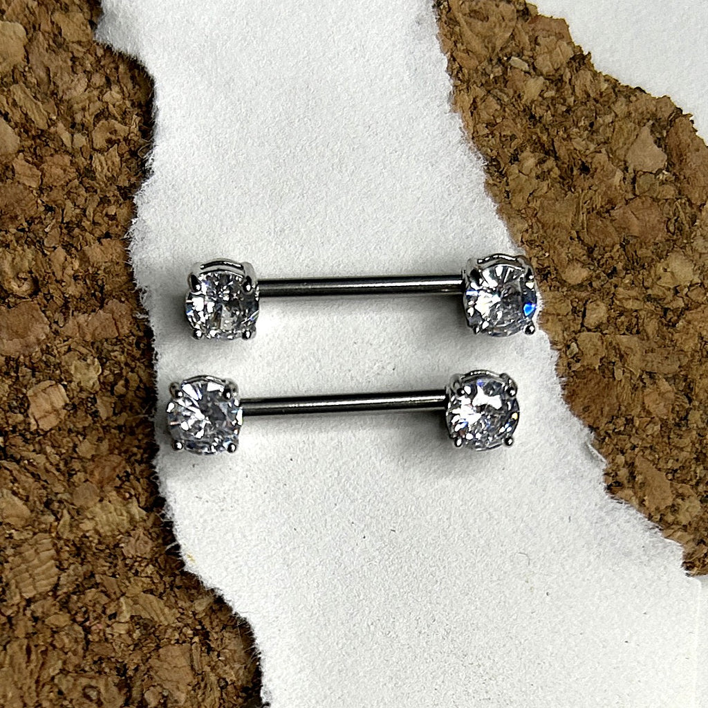 14g Steel Prong-Set Gem Nipple Barbell – 14mm