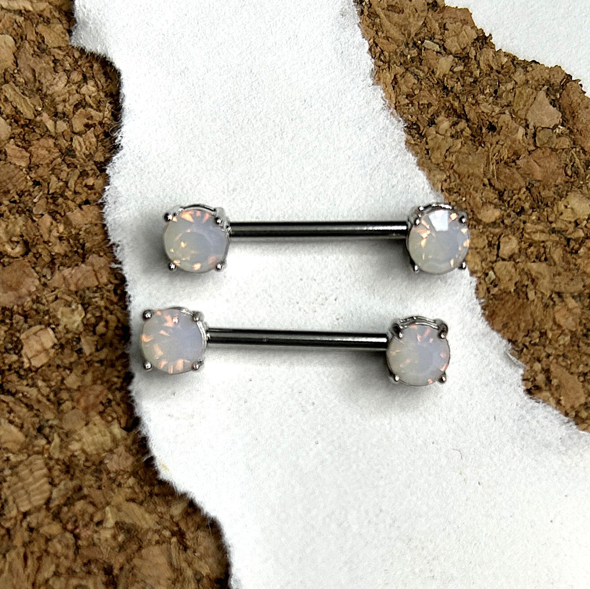 14g Steel Prong-Set Gem Nipple Barbell – 14mm