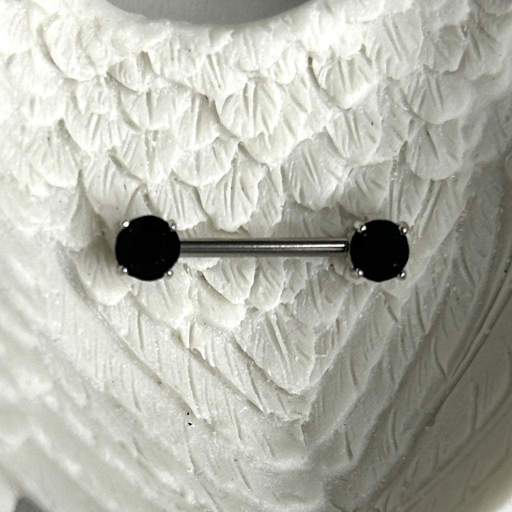 14g Steel Prong-Set Gem Nipple Barbell – 14mm