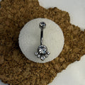 Titanium Bali-Style Belly Ring – 6mm Clear Stone with Bead Fringe