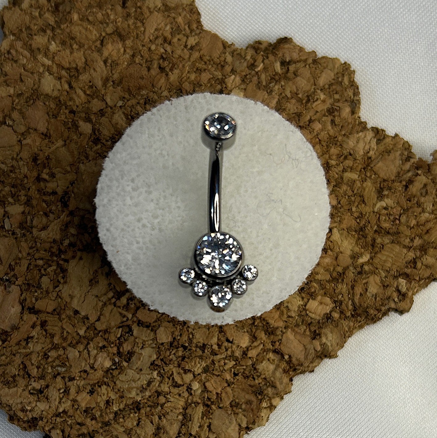 Titanium Bali-Style Belly Ring – 6mm Clear Stone with Bead Fringe